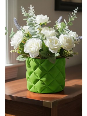 MEKTrend Kapitone Tasarımlı Modern Dekoratif Saksı Vazo Yeşil (12X13.5CM)