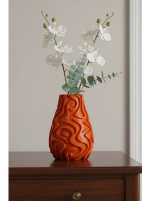 MEKTrend Kıvrımlı Dalga Desenli Dekoratif Vazo Turuncu (20X15CM)