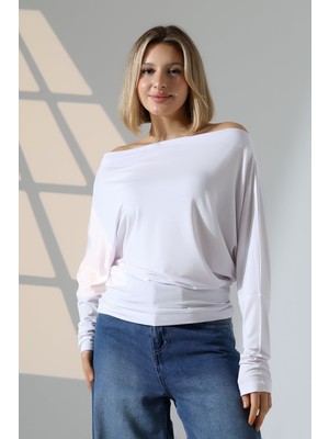 Modaplaza Kadın Omuz Düşümlü Asimetrik Uzun Kol Bluz