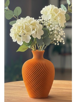 MEKTrend Spiral Gövde Tasarımlı Dekoratif Vazo Turuncu (20X15CM)