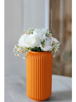 MEKTrend Dikey Hatlı Modern Dekoratif Vazo Turuncu (20X11,5CM)