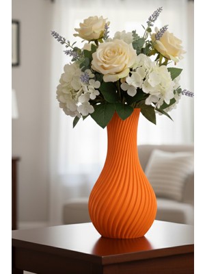 MEKTrend Sarmal Çizgili Modern Vazo Turuncu (20X11CM)