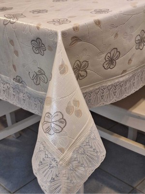 Başak Ev Tekstili Dantel Kenarlı 120X150 cm Pvc Muşamba Silinebilir Çiçek Desenli Masa Örtüsü