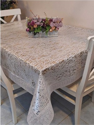 Başak Ev Tekstili Dantel Kenarlı 120X150 cm Pvc Muşamba Silinebilir Örümcek Ağı Desenli Masa Örtüsü
