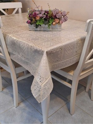Başak Ev Tekstili Dantel Kenarlı 120X150 cm Pvc Muşamba Silinebilir Kare Dantel Desenli Masa Örtüsü