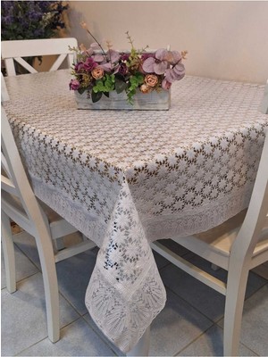 Başak Ev Tekstili Dantel Kenarlı 120X150 cm Pvc Muşamba Silinebilir Papatya Desenli Masa Örtüsü