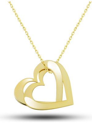 Inure Jewelry Gümüş Gold Çifte Kalp Aşk Kadın Kolye