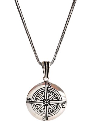 925 Ayar Gümüş Pusula Tilki Kuyruğu Tasarım Erkek Kolye  55 cm