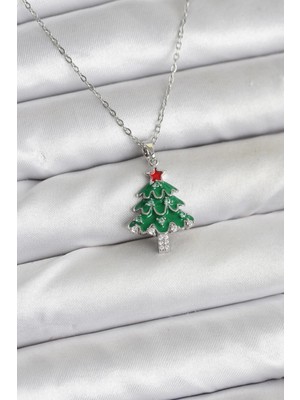Marsilyan 316L Çelik Zincir Gümüş Renk Çam Ağacı Model Yılbaşı Temalı Kadın Kolye - TJ-BKO10721