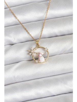 Marsilyan 316L Çelik Zincir Gold Zirkon Taşlı Yılbaşı Temalı Kadın Kolye - TJ-BKO10704