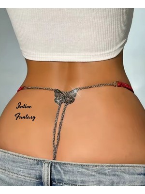 Intive Lingerie Intive Fantasy Arkası Kelebekli Çift Zincirli Önü Dantelli Ayarlanabilir G-String