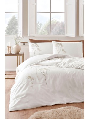 Özdilek Elisa Çift Kişilik Nakışlı Saten Nevresim Takımı Bej