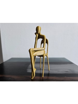 TSC 15CM Gold Renk Soyut Düşünen Heykel - Modern Ev Dekorasyonu