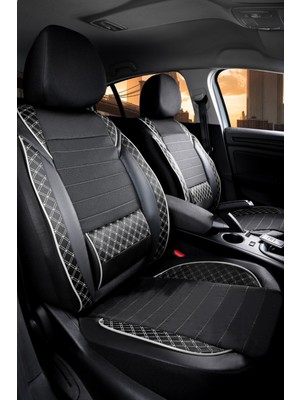 AG Store Audi A3 Serisi Uyumlu Yarı Deri Oto Koltuk Kılıfı Ön/arka 5 Li Set Atlas Siyah-Beyaz