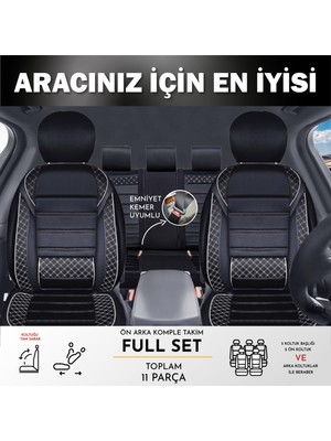 AG Store Seat Leon Uyumlu Yarı Deri Oto Koltuk Kılıfı 5 Li Set Alta Siyah-Beyaz