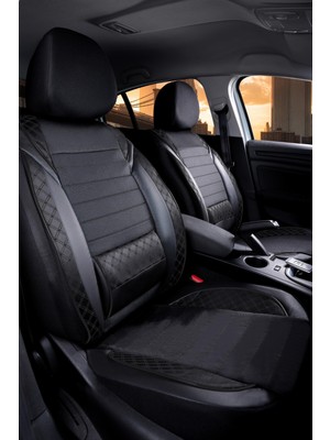 AG Store Peugeot 208 Uyumlu Yarı Deri Oto Koltuk Kılıfı Ön/arka 5 Li Set Atlas Siyah