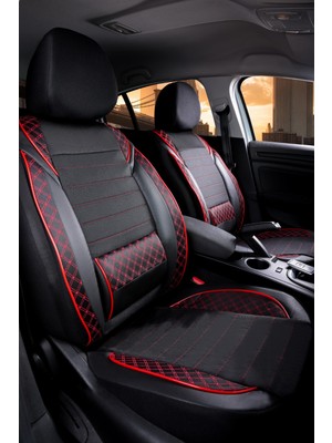 AG Store Hyundai Tuscon Yeni Uyumlu Yarı Deri Oto Koltuk Kılıfı Ön/arka 5 Li Set Atlas Siyah-Kırmızı