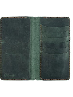 Değirmen Grup Isme Özel Dikey Uzun Cüzdan - %100 Crazy Deri - A010003 - Haki