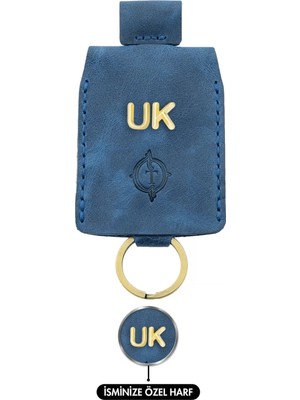 Değirmen Grup Isme Özel Çıtçıtlı Anahtarlık - % 100 Rainbow Deri - AG01001 - Saks Mavisi