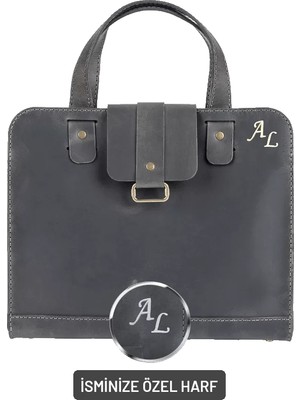 Değirmen Grup Isme Özel Crazy Büyük Boy Çanta - %100 Crazy Deri - AC09005 - Antrasit