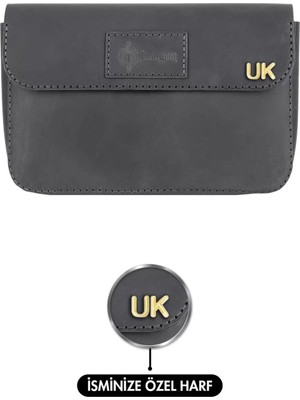 Değirmen Grup Isme Özel Çıtçıtlı El Çantası - %100 Crazy Deri - AC14002 - Antrasit