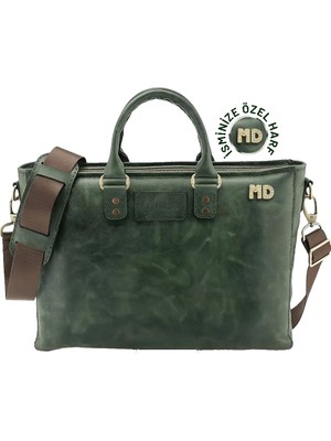 Değirmen Grup Isme Özel Günlük Kullanım El Omuz Evrak Laptop Çantası - %100 Deri - AC09004 - Haki