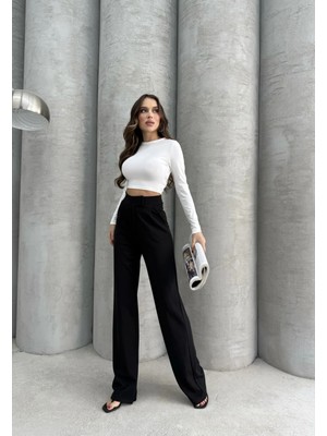 Mesga Butik Cırtlı Pantolon Krep Siyah Pt