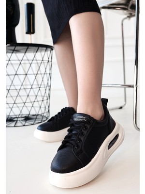 Chris Siyah Cilt Bağcıklı Spor Ayakkabı