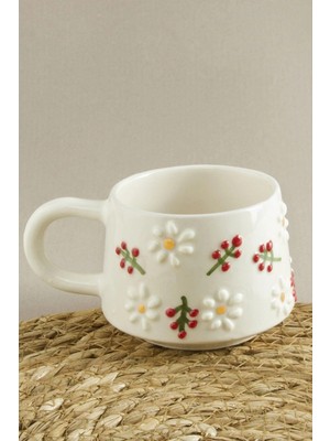 Marsilyan Papatya Kiraz Desenli Seramik Kupa