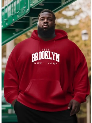 Punix Punıx Battal Beden Özel Seri Kapüşonlu Brooklyn Baskılı %100 Pamuk Oversize Erkek Sweatshırt