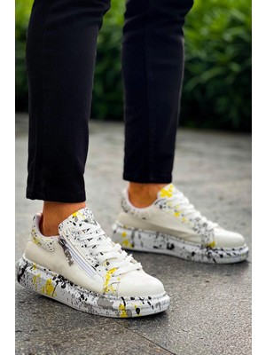 Kb-02  Kuback  Bağcıklı Crocodile Beyaz Sarı Günlük Erkek Ayakkabı