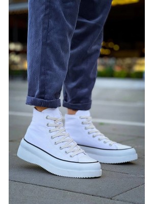 Kb-Cx-3 Kuback Uzun Beyaz Keten Beyaz Yüksek Taban Spor Ayakkabı