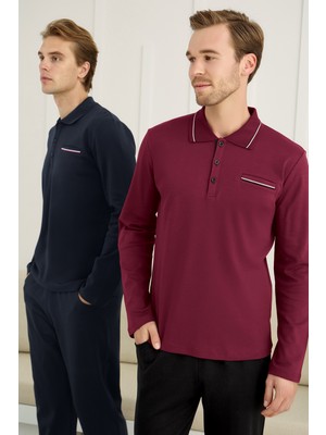 Nightlove Erkek Polo Yaka Uzun Kollu Battal Takım