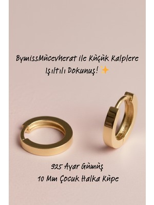 BymissMücevherat 12MM Gold Renk Gümüş Çocuk Halka Küpe | 925 Ayar | 2mm Kalınlık | Kız Çocuk Küpesi