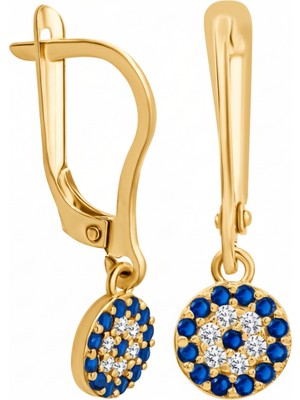 BymissMücevherat Gold Renk Nazar Boncuğu Küpe – 925 Ayar Gümüş, Kancalı ve Hafif Tasarım