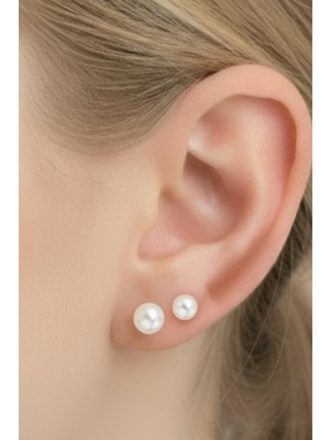 BymissMücevherat 925 Ayar Gümüş 2’li Küçük Boy Incili Küpe Seti | 4 mm ve 6 mm Gümüş Inci Küpeler