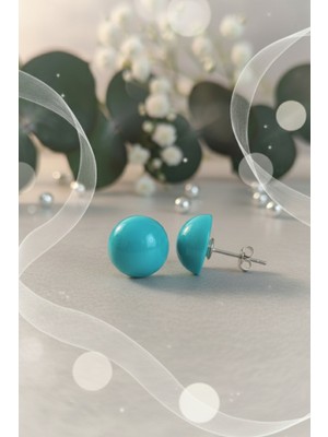 BymissMücevherat 12 mm Turkuaz Taşlı Büyük Küpe – 925 Ayar Gümüş |