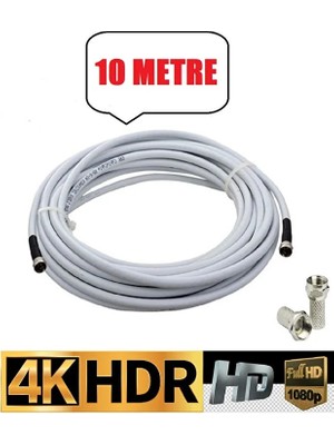 Derwell 10 Metre U6 Kablo Rg6/u6 Uydu Anten Kablosu Tak Kullan Full Hd 3D4K 1080 Uyumludur Hazır Çalıştır