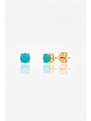 BymissMücevherat 925 Ayar Gümüş Altın Kaplama Turkuaz Taşlı 4 mm Tek Taş Küpe | Işıltılı Minimal Tasarım