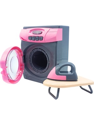 Aya Toys Işıklı Sesli Dönen Kazanlı Çamaşır Makinesi ve Ütü Seti 40302 | 3+ Yaş Eğlenceli Küçük Ev Eşyası