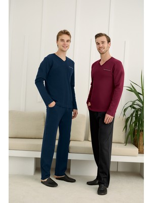 Nightlove Erkek V Yaka Uzun Kollu Battal Pijama Takımı