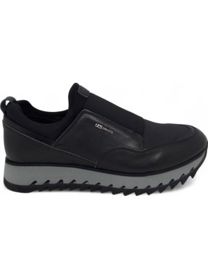 Luglio Shoes Hakiki Siyah Deri Lastikli Erkek Sneaker