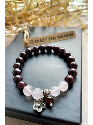 Crazy Takı Tasarım Pembe Kuvars&garnet (Lal) Doğaltaş Bileklik