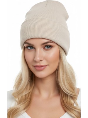 Gigi Giyim Düz Basic Soft Dokulu Unisex Katlamalı Bere