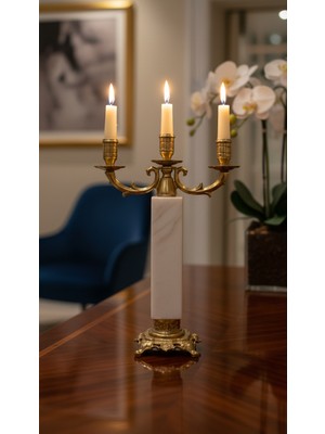 Montdekor El Yapımı Mermer Taşlı Bronz Şamdan