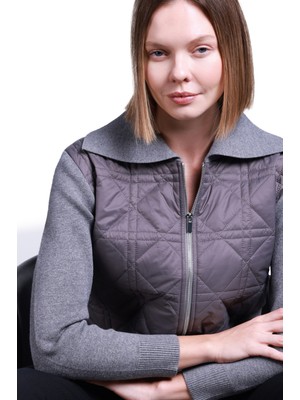 Vedi Sempre Minimalist Kapşonlu Kadın Kazak - Uzun Kol, Kapitone Detay