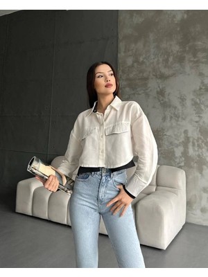 Çift Renkli Kısa Gömlek Krem S4021