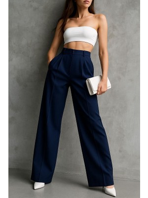 Flexifit Kadın Siyah Çift Pileli Yüksek Bel Palazzo Kumaş Pantolon | Şık Ofis ve Günlük Kombinler Için