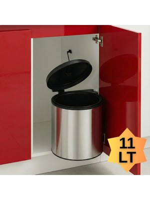 ALMITAL Cassone Dolap İçi Krom Metal Luks Çöp Kovası 11 Lt , Otomatik Açılır Kapaklı