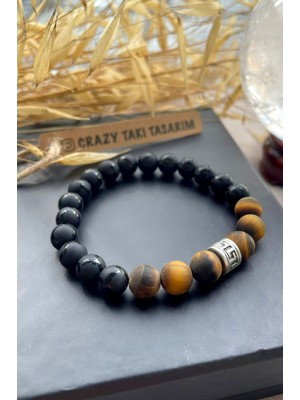 Crazy Takı Tasarım Mat Kaplan Gözü & Desenli Mat Oniks Bileklik